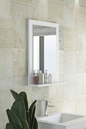 45x60 Cm Verona Banyo Rafı Lavabo Rafı Aynalı Raf Banyo Aynası Beyaz
