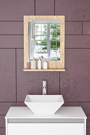 45x60 Cm Verona Banyo Rafı Lavabo Rafı Aynalı Raf Banyo Aynası Çam