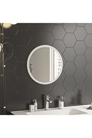 45 Cm Rio Banyo Aynası Dekoratif Lavabo Aynası Yuvarlak Ayna Beyaz