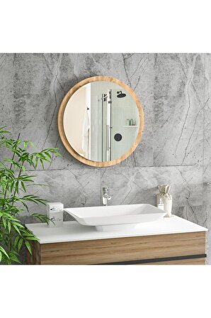 45 Cm Rio Banyo Aynası Dekoratif Lavabo Aynası Yuvarlak Ayna Çam
