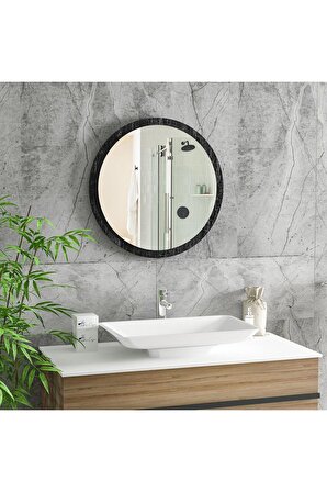 45 Cm Rio Banyo Aynası Dekoratif Lavabo Aynası Yuvarlak Ayna Siyah
