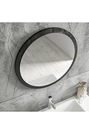 45 Cm Rio Banyo Aynası Dekoratif Lavabo Aynası Yuvarlak Ayna Siyah