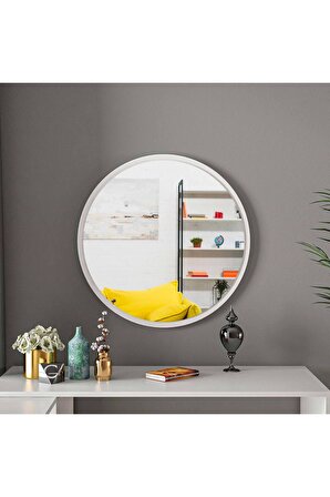 60 Cm Porto Banyo Aynası Dekoratif Lavabo Aynası Yuvarlak Ayna Beyaz