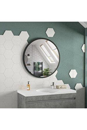 60 Cm Porto Banyo Aynası Dekoratif Lavabo Aynası Yuvarlak Ayna Antrasit