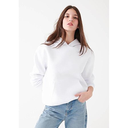 Kapüşonlu Beyaz Basic Sweatshirt 167299-70000