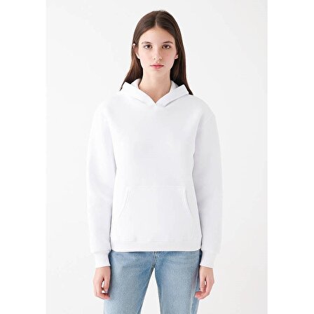 Kapüşonlu Beyaz Basic Sweatshirt 167299-70000