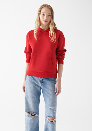 Kapüşonlu Kırmızı Basic Sweatshirt 167299-82054