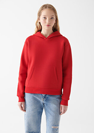 Kapüşonlu Kırmızı Basic Sweatshirt 167299-82054
