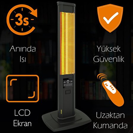 Mirkraft Fever 2500 W Termostatlı Dış Mekan Elektrikli Kule Tipi Infrared Isıtıcı 35 m2