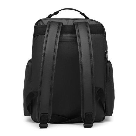 Büyük Boy Metalik Siyah Kumaş Sırt Çantası Smart Bags 3124