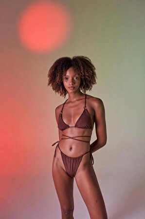 Bağcıklı U Kesim Brezilya Model Slim Delphi Bikini Altı Kahverengi