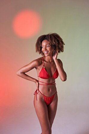 Bağcıklı U Kesim Brezilya Model Slim Delphi Bikini Altı Kırmızı