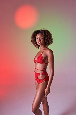 Yüksek Bel Aksesuar Detaylı Delphi Bikini Altı Kırmızı