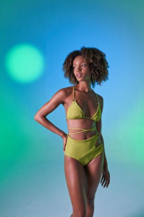 Yüksek Bel Aksesuar Detaylı Delphi Bikini Altı Yeşil
