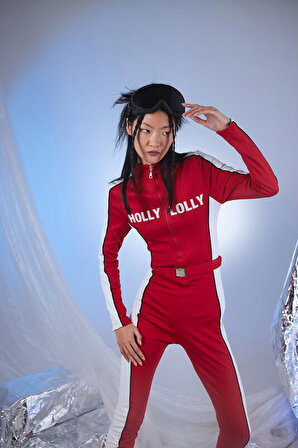 Kemer Detaylı Şardonlu Holly Lolly Logolu Özel Kar Snowy Tulum Kırmızı