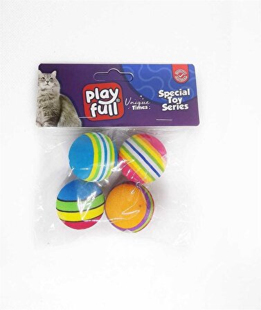 Playfull Renkli Sünger Top Kedi Oyuncağı 3.5 Cm 4'Lü
