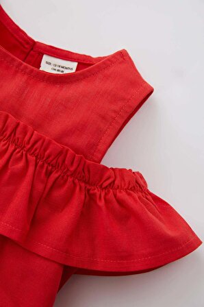 DeFacto Kız Bebek Keten Görünümlü Kırmızı Kısa Kollu Gömlek Z4256A223SMRD282