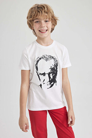 DeFacto Erkek Çocuk Atatürk Baskılı Pamuklu Penye Kısa Kollu Tişört W9131A623SMWT34