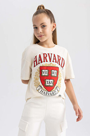 DeFacto Kız Çocuk Harvard University Oversize Fit Kısa Kollu Tişört A5838A823AUER134