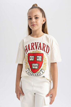 DeFacto Kız Çocuk Harvard University Oversize Fit Kısa Kollu Tişört A5838A823AUER134