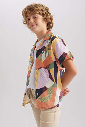 Erkek Çocuk Oversize Keten Görünümlü Kisa Kollu Gömlek