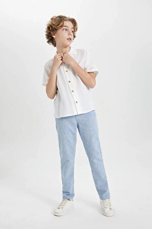 Erkek Çocuk Regular Fit Standart Paça Keten Görünümlü Pantolon