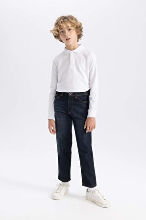 Erkek Çocuk Beyaz Uzun Kollu Polo Tişört