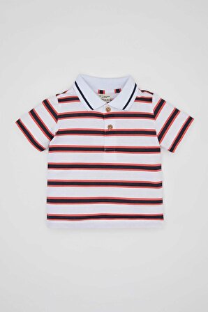 Erkek Bebek Çizgili Pike Kısa Kollu Polo Tişört