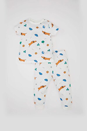 Erkek Bebek Köpek Baskılı Kısa Kollu Penye Pijama Takımı