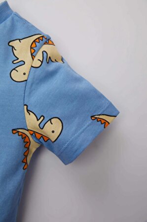 Erkek Bebek Dinazor Baskılı Kısa Kollu Penye Pijama Takımı