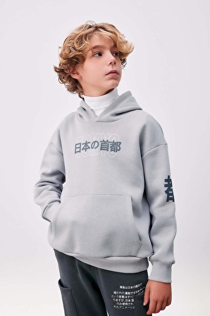 Erkek Çocuk Oversize Fit Kapüşonlu Kalın Sweatshirt Kumaşı Sweatshirt