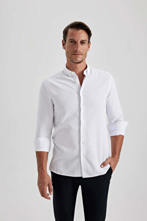 Modern Fit Gömlek Yaka Dokulu Uzun Kollu Gömlek