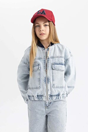 Kız Çocuk Bomber Yaka Jean Ceket