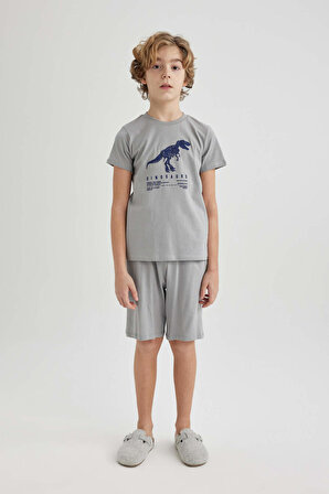 Erkek Çocuk Dinazor Baskılı Kısa Kollu Pijama Takımı