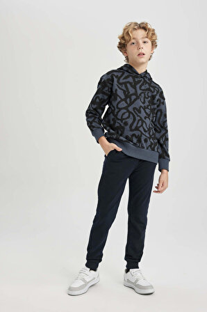 Erkek Çocuk Oversize Fit Kapüşonlu Desenli Sweatshirt