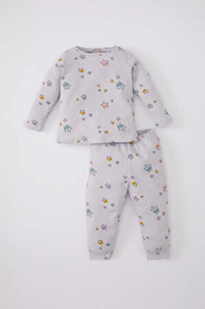 Kız Bebek Yıldız Desenli Uzun Kollu Waffle 2'li Pijama Takımı