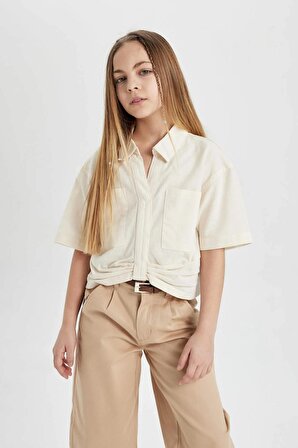 Kız Çocuk Crop Pamuklu Uzun Kollu Gömlek