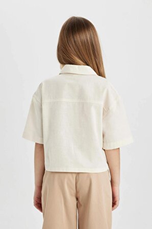 Kız Çocuk Crop Pamuklu Uzun Kollu Gömlek