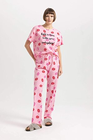 Fall in Love Regular Fit Kısa Kollu Pijama Takımı