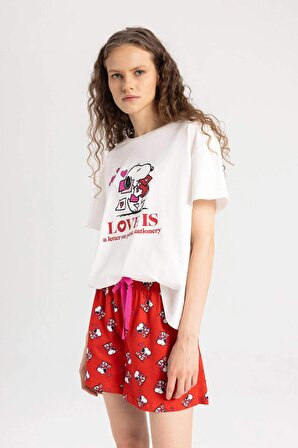 Fall in Love Snoopy Kısa Kollu Pijama Takımı
