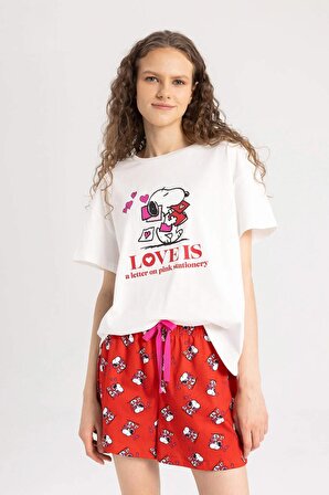 Fall in Love Snoopy Kısa Kollu Pijama Takımı