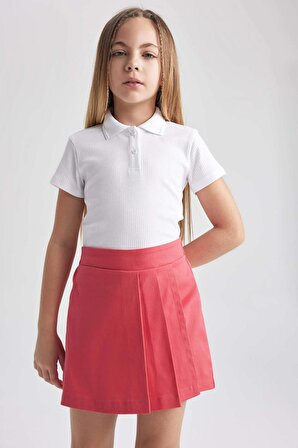 Kız Çocuk Slim Fit Fitilli Kaşkorse Kısa Kollu Polo Tişört