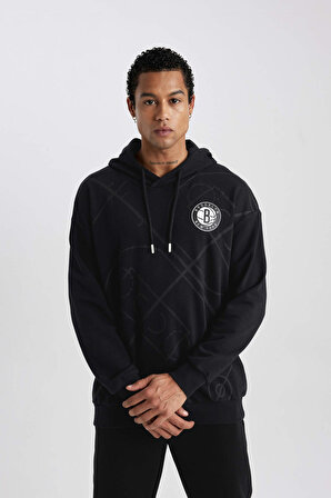 DeFactoFit NBA Brooklyn Nets Comfort Fit Kapüşonlu Sweatshirt