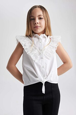Kız Çocuk Regular Fit Poplin Kısa Kollu Gömlek