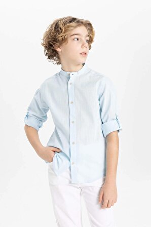 Erkek Çocuk Regular Fit Dik Yaka Uzun Kollu Gömlek