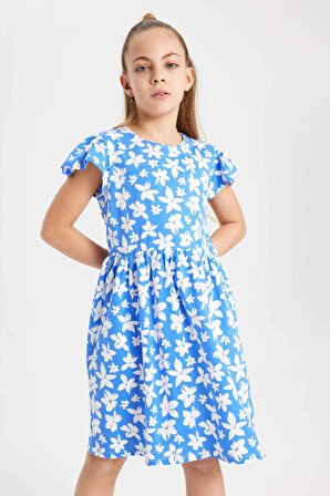 Kız Çocuk Çiçekli Kısa Kollu Elbise