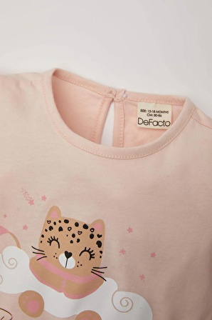 Kız Bebek Leopar Desenli Penye Kısa Kollu Şort Pijama Takımı