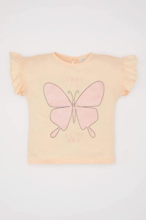 Kız Bebek Regular Fit Kelebek Desenli Kısa Kollu Tişört