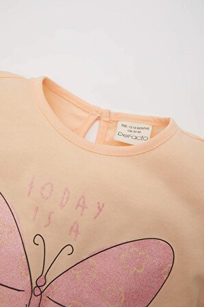Kız Bebek Regular Fit Kelebek Desenli Kısa Kollu Tişört