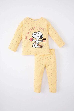 Kız Bebek Snoopy Uzun Kollu Fitilli Kaşkorse 2'li Pijama Takımı